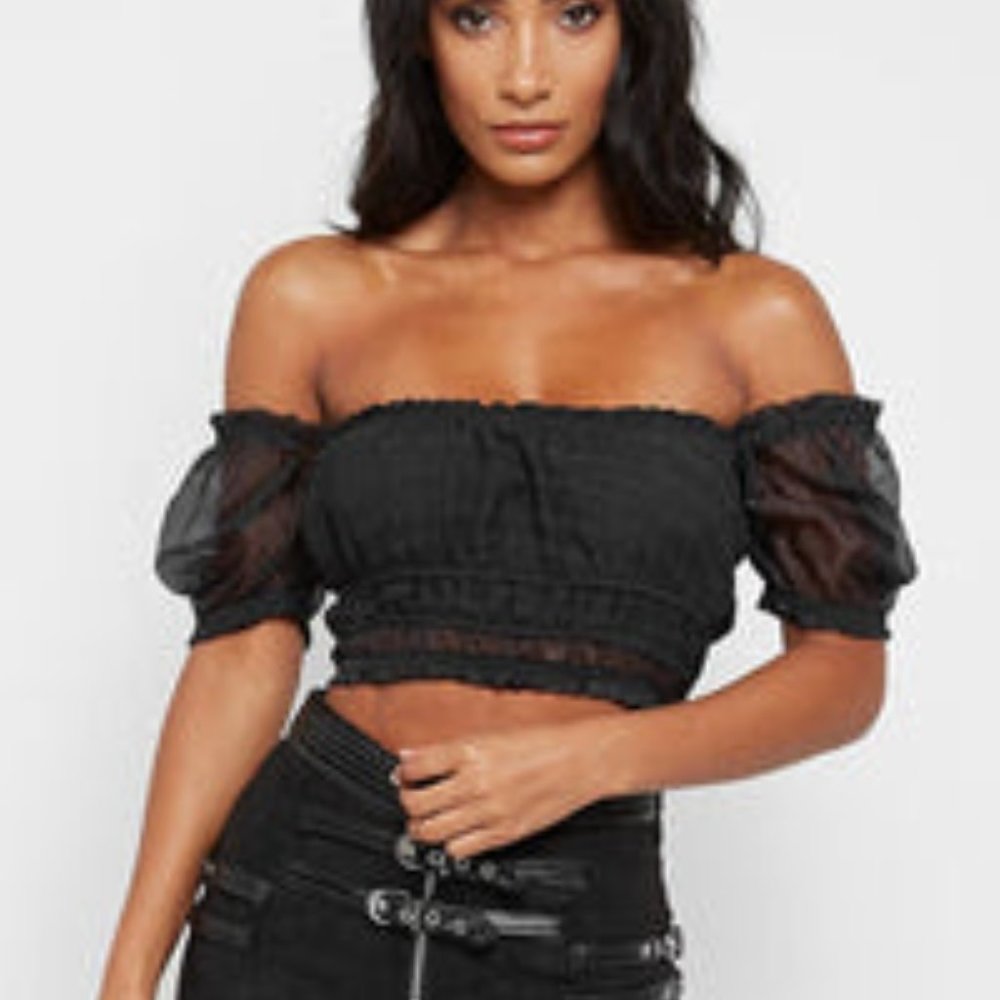 MESH RUCHED TOP - BLACK Size 4